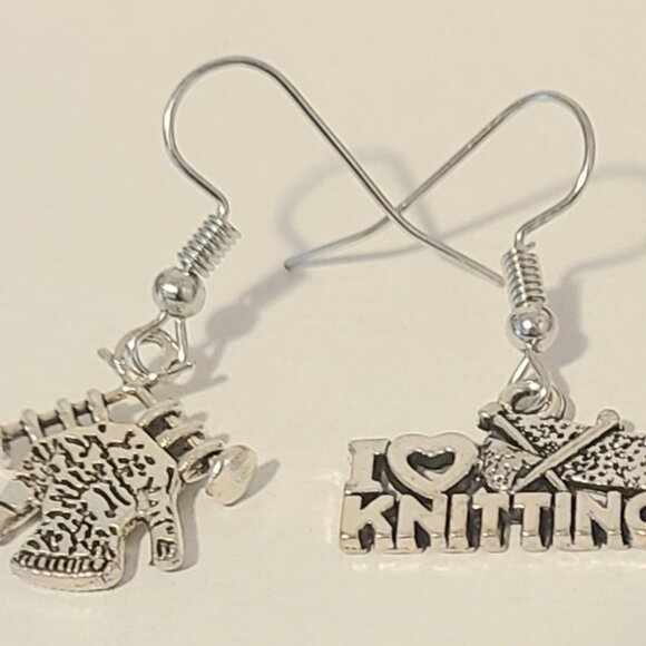 Handmade Dangle Knitters Silver Tone Earrings. Casual. .5" from earlobe. - Picture 1 of 3
